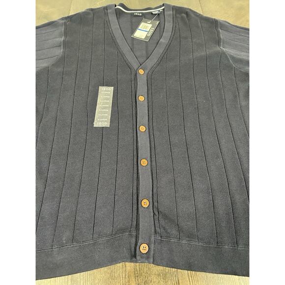 Brand New IZOD Sweater Men's XL Cardigan Grandpa Blue Ribbed 100% Cotton NWT - Picture 3 of 13
